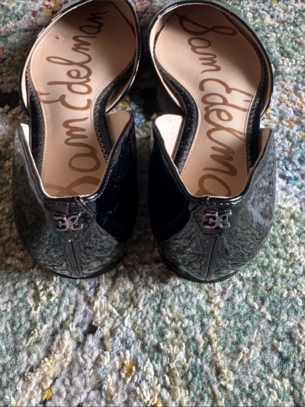 SAM EDELMAN  BLACK FLAT DRESSY PATENT LEATHER SHOES IN WOMENS SZ 7 1/2…LIKE NEW! - Picture 4 of 6